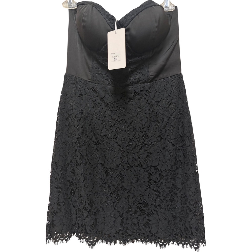 Fate Black Strapless Lace Mini Dress Sweetheart Satin Smocked Back FD8152VC M